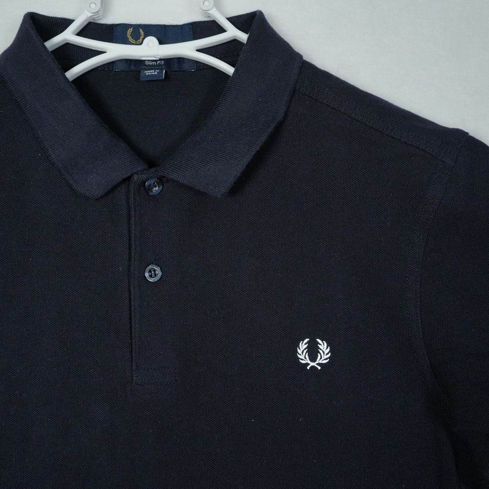 Fred Perry Mens Slim Fit Polo Shirt Navy Blue M6000 Short Sleeve Size L